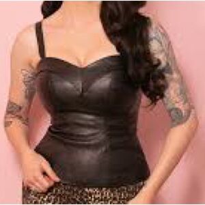 Black Leather Bustier Top, vixen by Micheline Pitt maneater top nwot xl